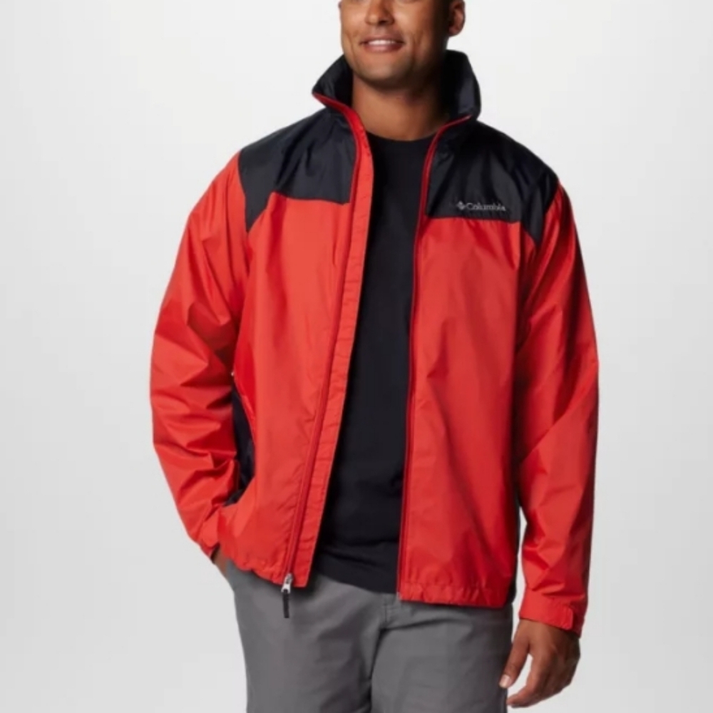 Columbia Men's Rain Jacket Large Red Glennaker Lake Lightweight Hooded